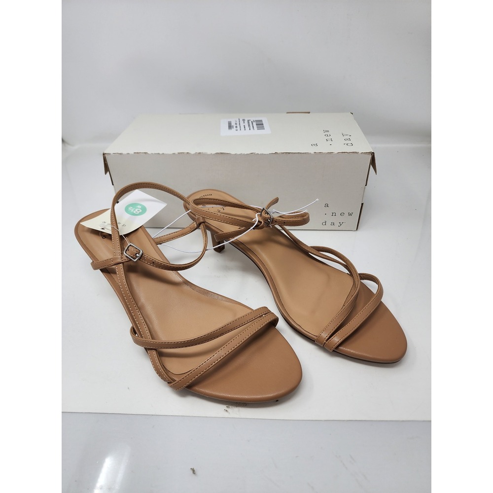 A New Day Womens Strappy Heels Brown Faux Leather Casual Size 8.5